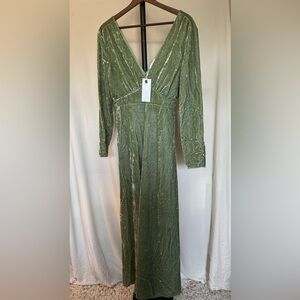 Forte forte Olive Green Velvet Long Sleeve V-Neck Dress